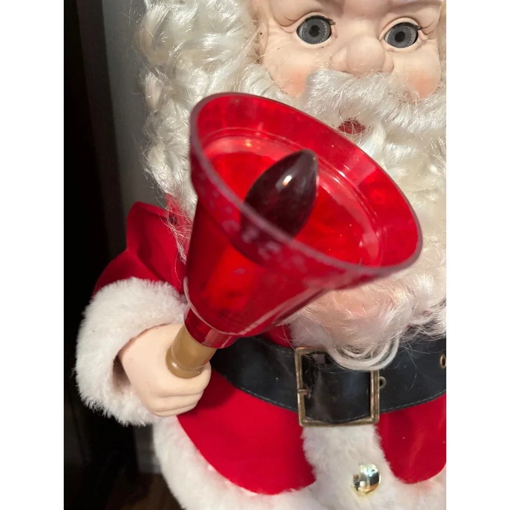 Vintage Animated Standing Santa‎ Claus Red Velvet Suit Light Up Bell 24 Inch
